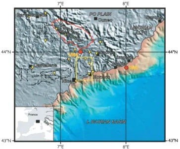 Figure 1. Topographic and bathymetric representation of the Alps–Ligurian basin junction