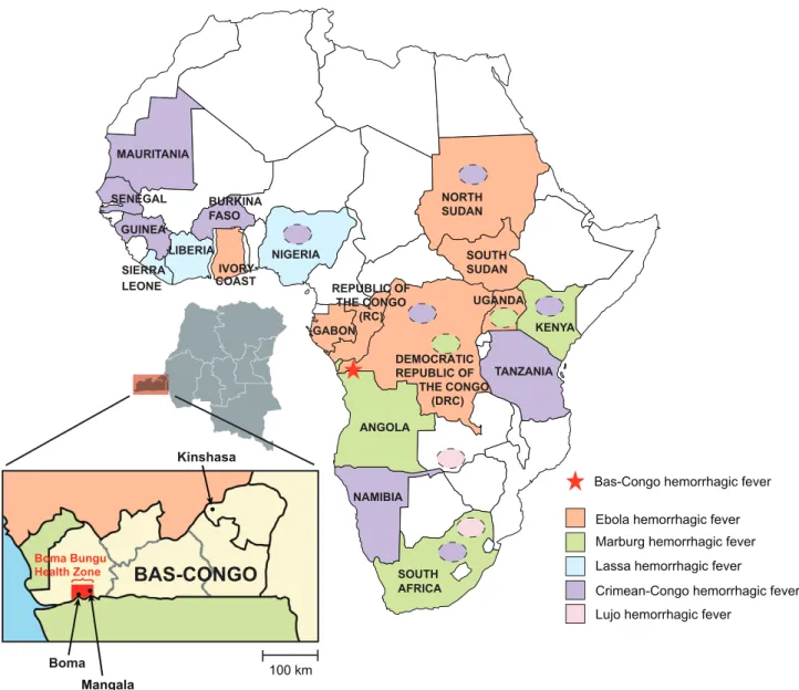 Figure 1. Map of Africa showing countries that are affected by viral hemorrhagic fever (VHF) outbreaks