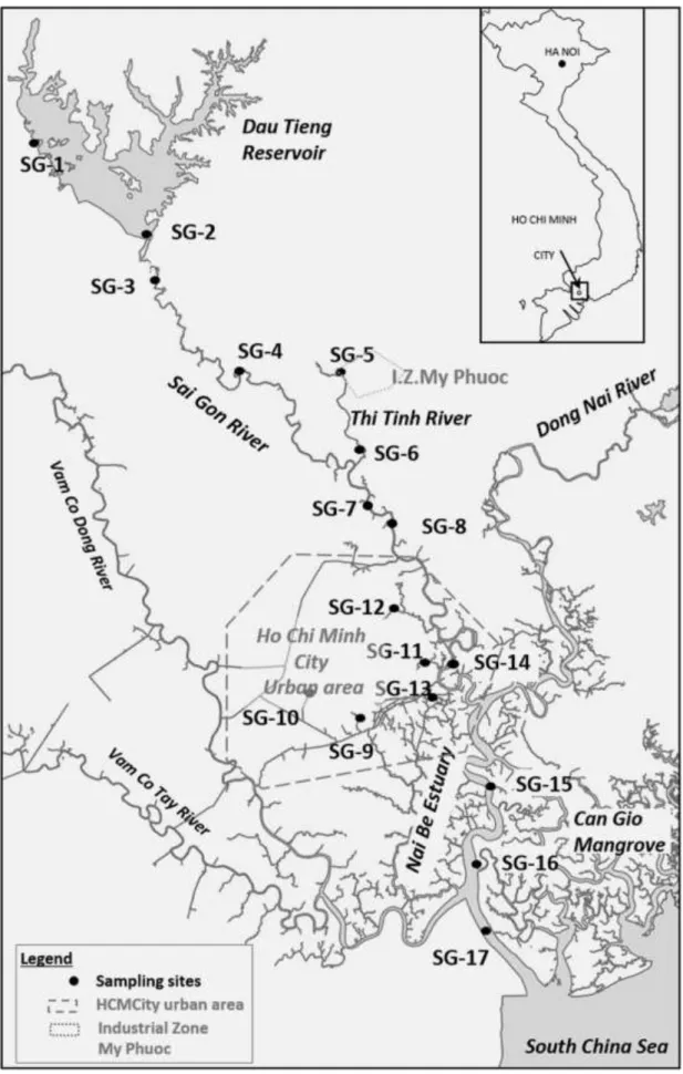 Fig. 1 Saigon  River  Basin’s map and sampling site’s location