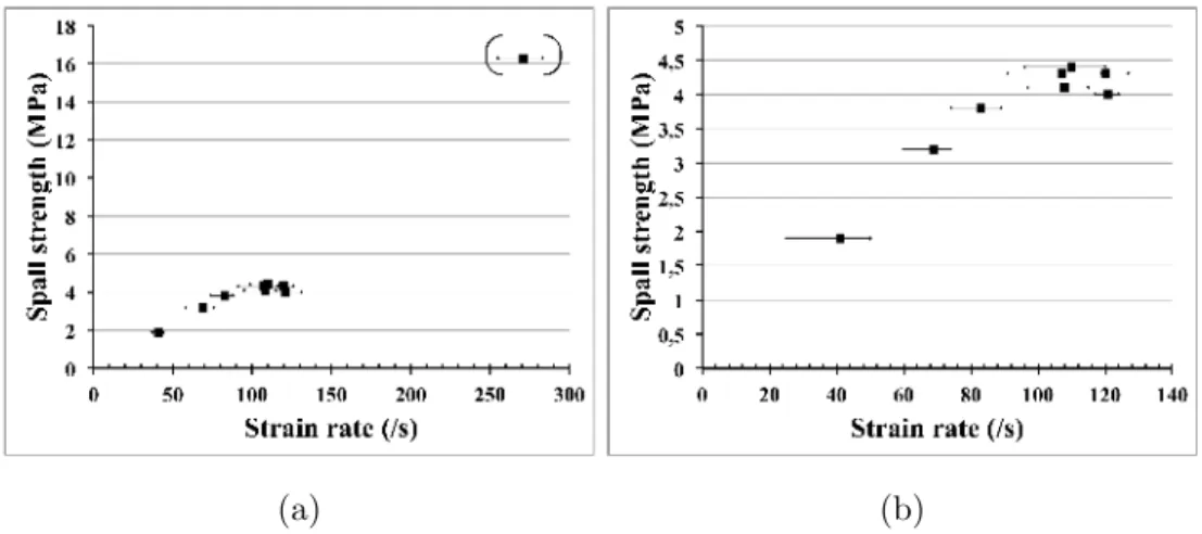 Figure 6: Tensile strength measurements as a function of strain rate. The shown points indicate the mean values of determined strain-rates