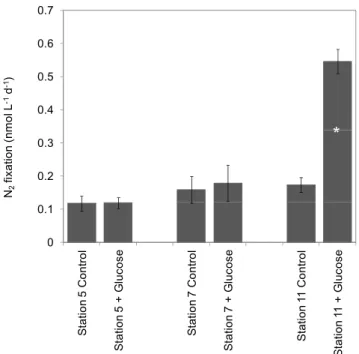 Figure 8. Effects of nutrient additions on mean N 2 fixation rates (n = 3) during the Melville cruise (2011) (C: Control, AA: Amino acids, CH: Carbohydrates)