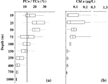 Figure 6 g). Additionally, relative maxima of DCo were observed at about 10 m depth at a few stations in the NASG (as exempli ﬁ ed for station 26, Figure 6b).