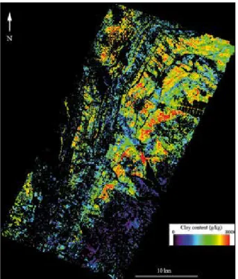 figure 2 - Digital map of clay content (5 m resolution) using  hyper-spectral  airborne  data