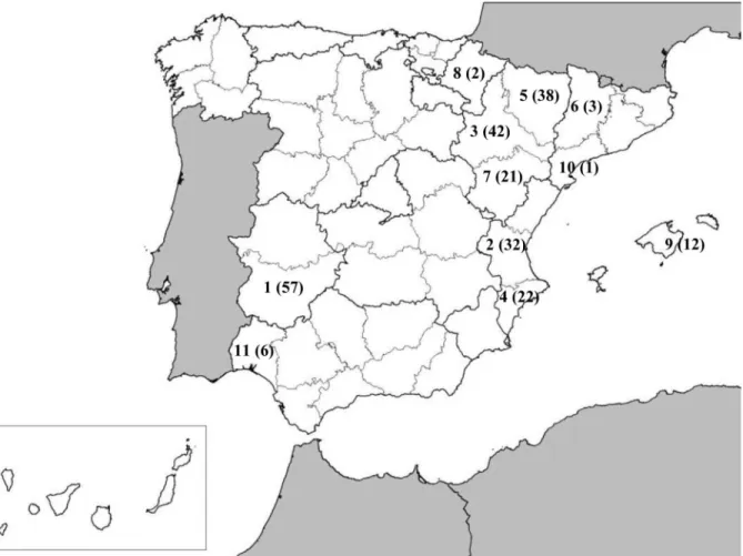 Fig 1. Chronological detection of outbreaks of Xanthomonas arboricola pv. pruni in Spain