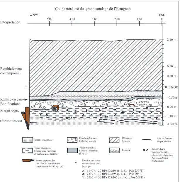 Fig. 5 : Levé stratigraphique  de l’ouvrage de bonification  de l’Estagnon à  Fos/Saint-Gervais.