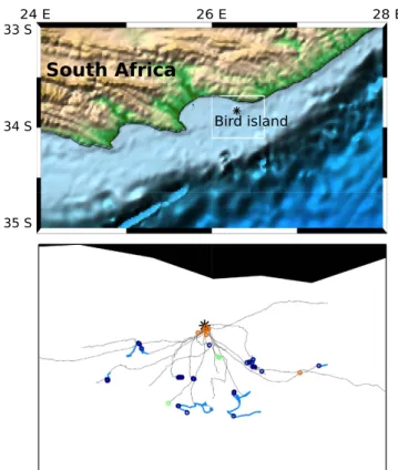 Figure 3 shows the geographical location of calls emitted along the foraging trips of Cape gannets