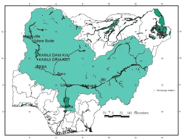 Fig. 1: Lower Niger River basin - position of the sample stations show on the map