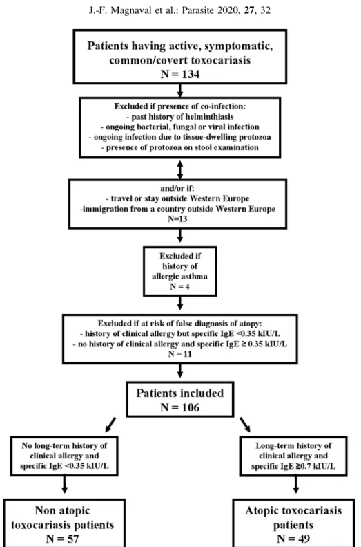 Figure 1. Flowchart of the selection process of 106 toxocariasis patients.