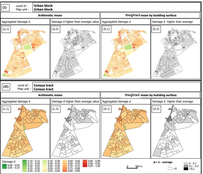 Figure 5: Aggregation of buildings belonging to: (I) same urban block and (II) same census tract 