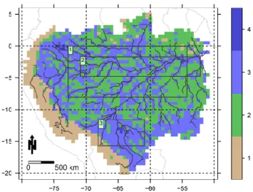 Figure 5. Fraction classes of floodable area per cell. Class 1 representing &lt;5%, class 2 837 