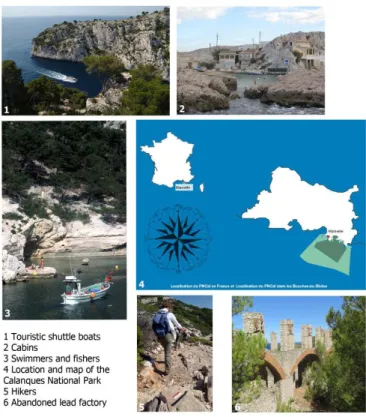 Figure 1 – The Calanques National Park: localisation, landscape and users