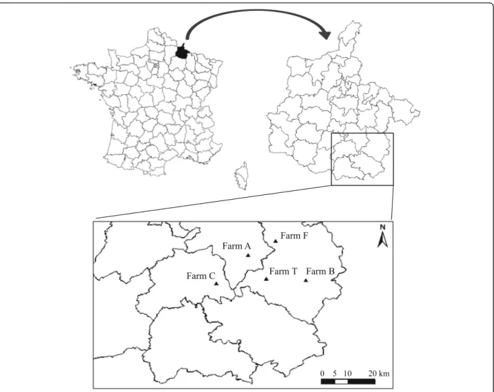 Fig. 1 Location of the five study sites in the Ardennes region in France