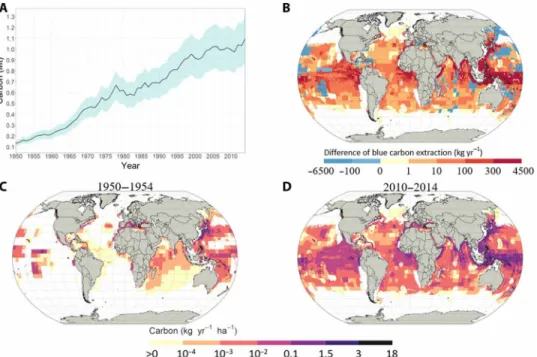 Fig. 2. Temporal and spatial changes in blue carbon extraction of large fish by fisheries