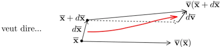 Fig. 2.1 – Figure illustrant la d´efinition intrins`eque (2.5) du gradient d’un champ de vecteur v(x)