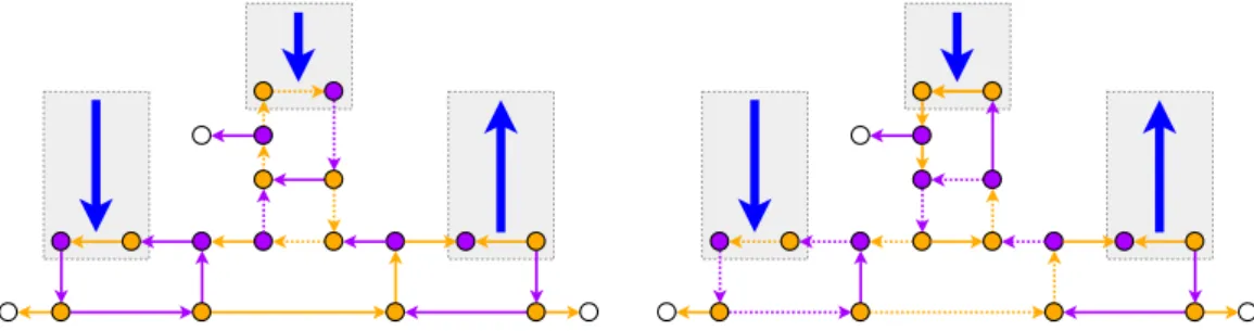Figure 5 The five states of the protected OR vertex. The dotted edges show the cycle that is rotated to transition to the next state