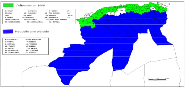 Figure 2: Carte oléicole d’Algérie (ITAFV, 2008). 
