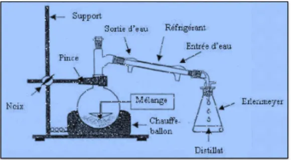 Figure 12: Schéma d'un montage d'hydrodistilation (Clevenger) 