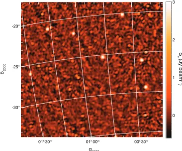 Figure 2. A small region of the survey centered at α = 1 h 10 m . (A color version of this figure is available in the online journal.)