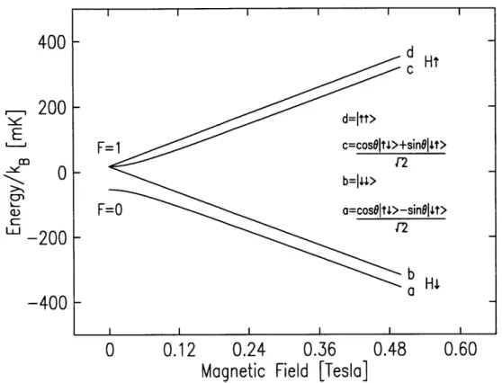 Figure  2-1:  Hyperfine  structure  of  the  IS  ground  state  of  hydrogen  in  a  magnetic field