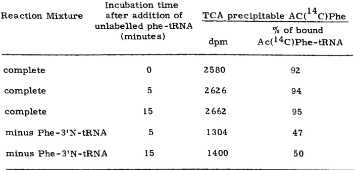Table  4:  Donor  activity  of  AcPhe-Phe-3'N-tRNA.