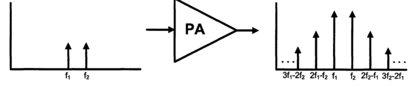 Figure  2-5:  Amplifier  input  and  output  spectrum  for  the  case  of  a  multi-tone  input signal.