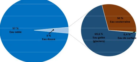 Figure 1.1 :La répartition de l'eau sur la terre. 