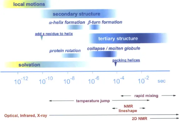 Figure  1-2:  Overview  of  time  scales  for  protein  dynamics  and  kinetics  and  directly accessible  time  scales  by  experiments.