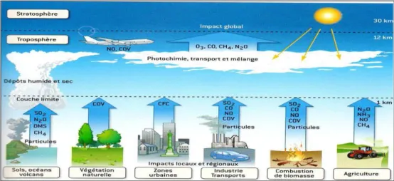 Figure I.2: Représentation schématique des principales sources de la pollution atmosphérique  (Anonyme, 2005) 
