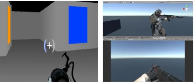Figure 2-1: Comparison of a Scratch 3D project [1], left, and a Unity project [12], right