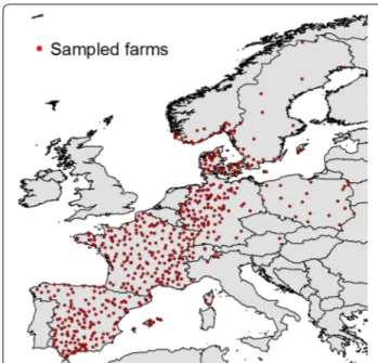Fig. 1  Entomological data from sampled farms in Europe during  entomological surveys from 2007 to 2013 were used