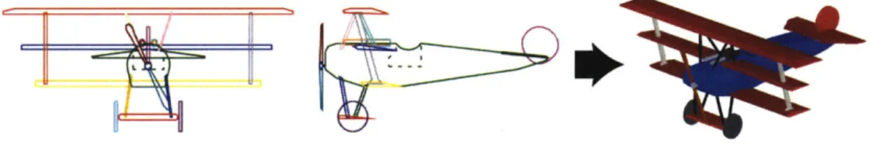 Figure  1-1:  Intersecting  2D  silhouettes:  The  two  silhouettes  on  the left were  used to axtomatically  generate  the  3D  model  on the  right