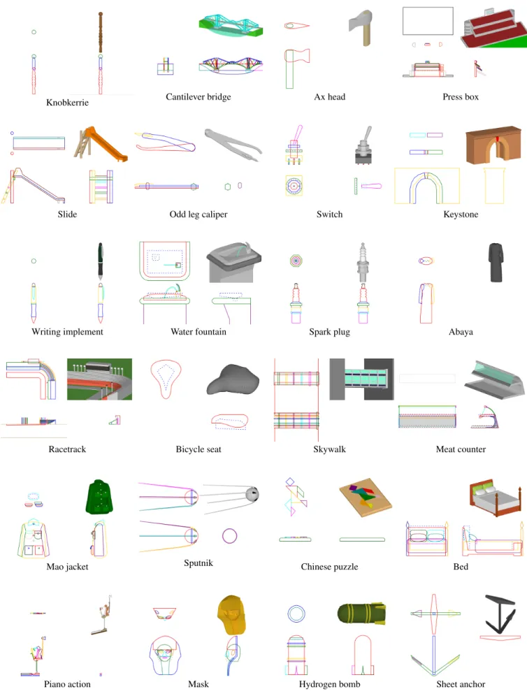 Table 1: Evaluation: A random sampling of man-made objects modeled using our approach, shown with the silhouettes that generate them.