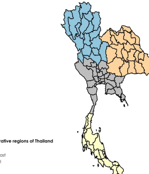 Fig 3. Administrative regions of Thailand [National Statistical Office, Ministry of Information and Communication Technology; reprinted from mapchart.net under a CC BY license, with permission from Minas Giannekas original copyright 2019].