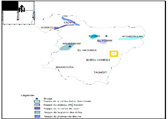 Figure II. 2 : Carte des ressources en eau de la wilaya de Bouira [21] 