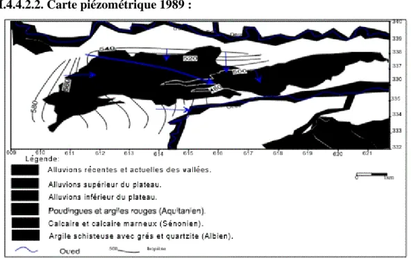 Figure II. 15 : Carte piézométrique des eaux de la nappe du plateau d’El Asnam (Sidi  Moussa).[21] 