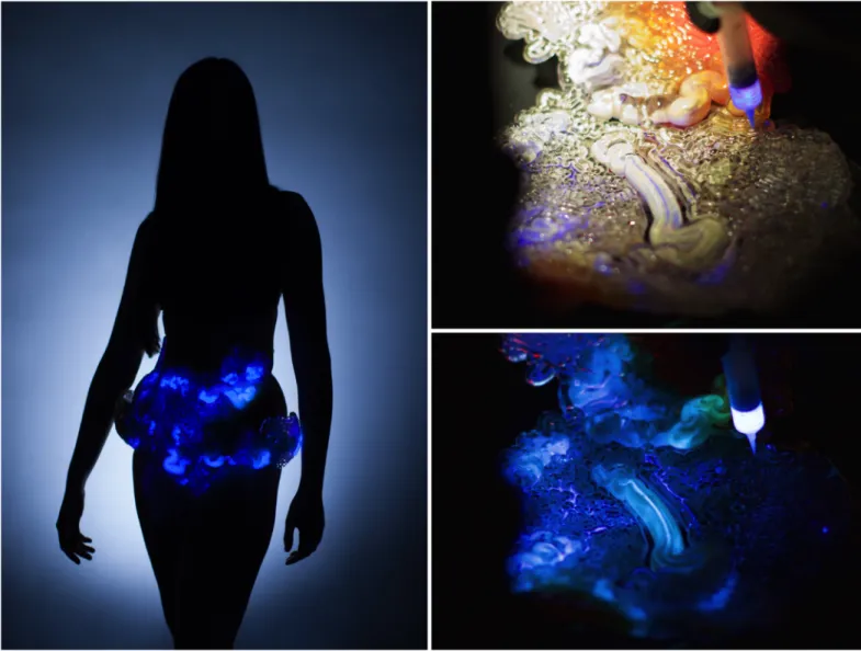 Fig 5. A product-scale wearable millifluidic system 3D printed with an experimental liquid support technique
