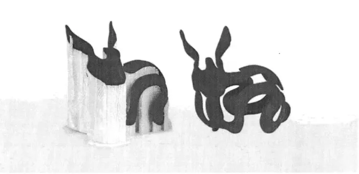 Figure 1  Objects with overhangs  can be (Left) 3D  printed with support material which can  later be dissolved to  produce (Right) the final prototype