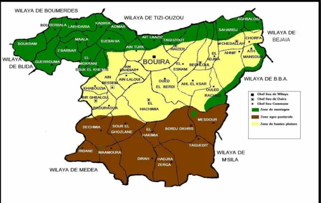 Figure 05 : Carte des limites administratives de wilaya de Bouira (Site3). 