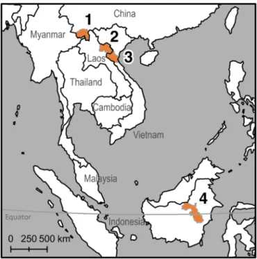 Fig. 1. Study areas in Southeast Asia.