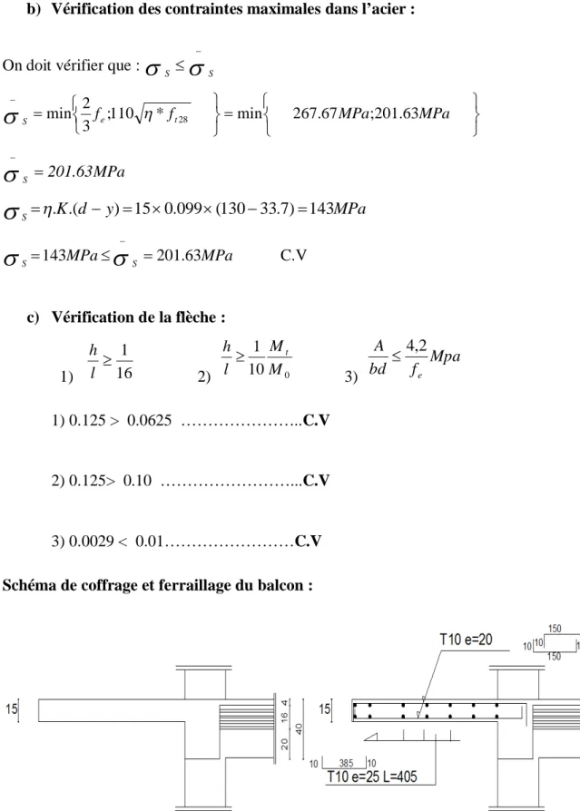 Figure III-9: coffrage et ferraillage du balcon. 