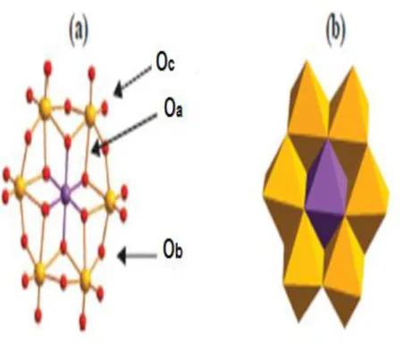 Figure I-8 : Structure de l’HPA d’Anderson (a) modèle des boules    (b) polyèdres 