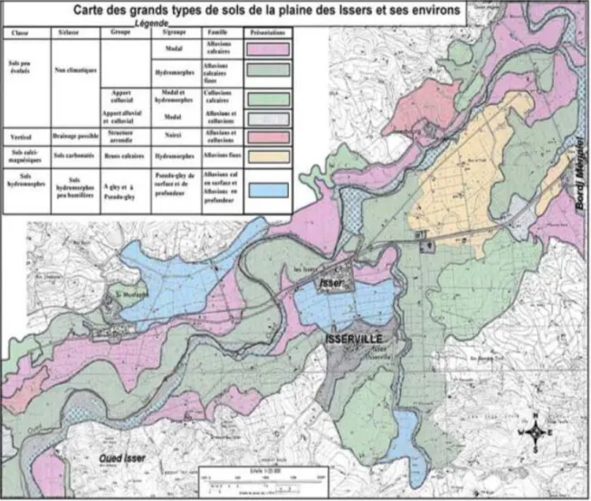 Figure II.5. Cartes des grands types des sols dans la plaine des Isser et ses environs 