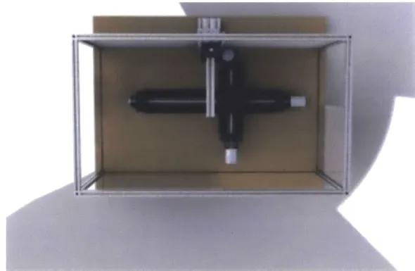 Figure 5.  Top view ofgantry system  model with attached x-y  motion stages for actuating the build platform and a separate z-axis with attachment points for the mixer and extruder