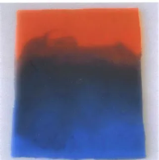 Figure  9. Cast silicone sheet where a softer blue-colored silicone (Shore 00-10)  is mixed with a harder red-colored silicone (Shore 00-50)  to produce gradients in both color and durometer.