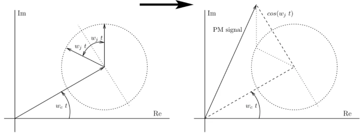 Figure 3-3: Approximate vector representation of a PM signal. The signal is composed by the sum of its three vector components.