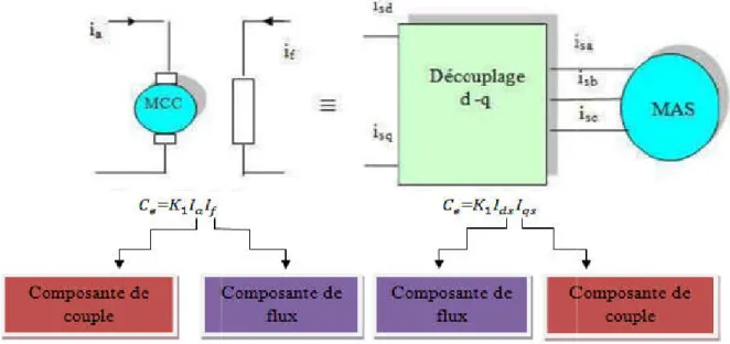 Figure III.2 :  Analogie de la MAS avec la MCC dans la commande III.4 Types de la commande vectorielle