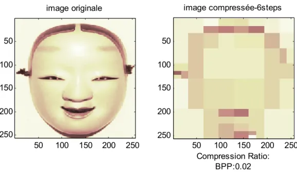 Figure  (III-7) :  représente  une  image  originale  et  image  compressée-6  étapes  à  taux  de  compression 0.21% et BPP 0.02 