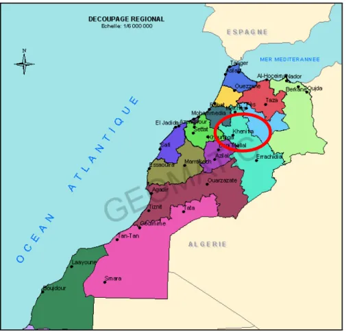 Figure 1 : Le Maroc et la région de Khénifra 