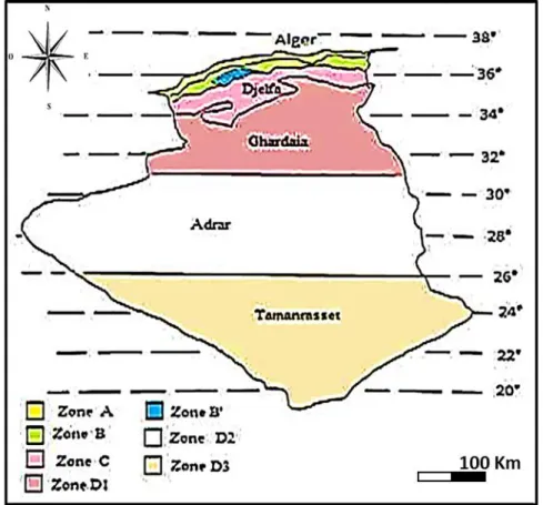 Figure 6 : Zonation climatiques en Algérie (RHISSAAG, 2018). 