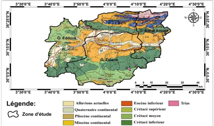 Figure III.2: Carte géologique des trois sous bassin versant. 
